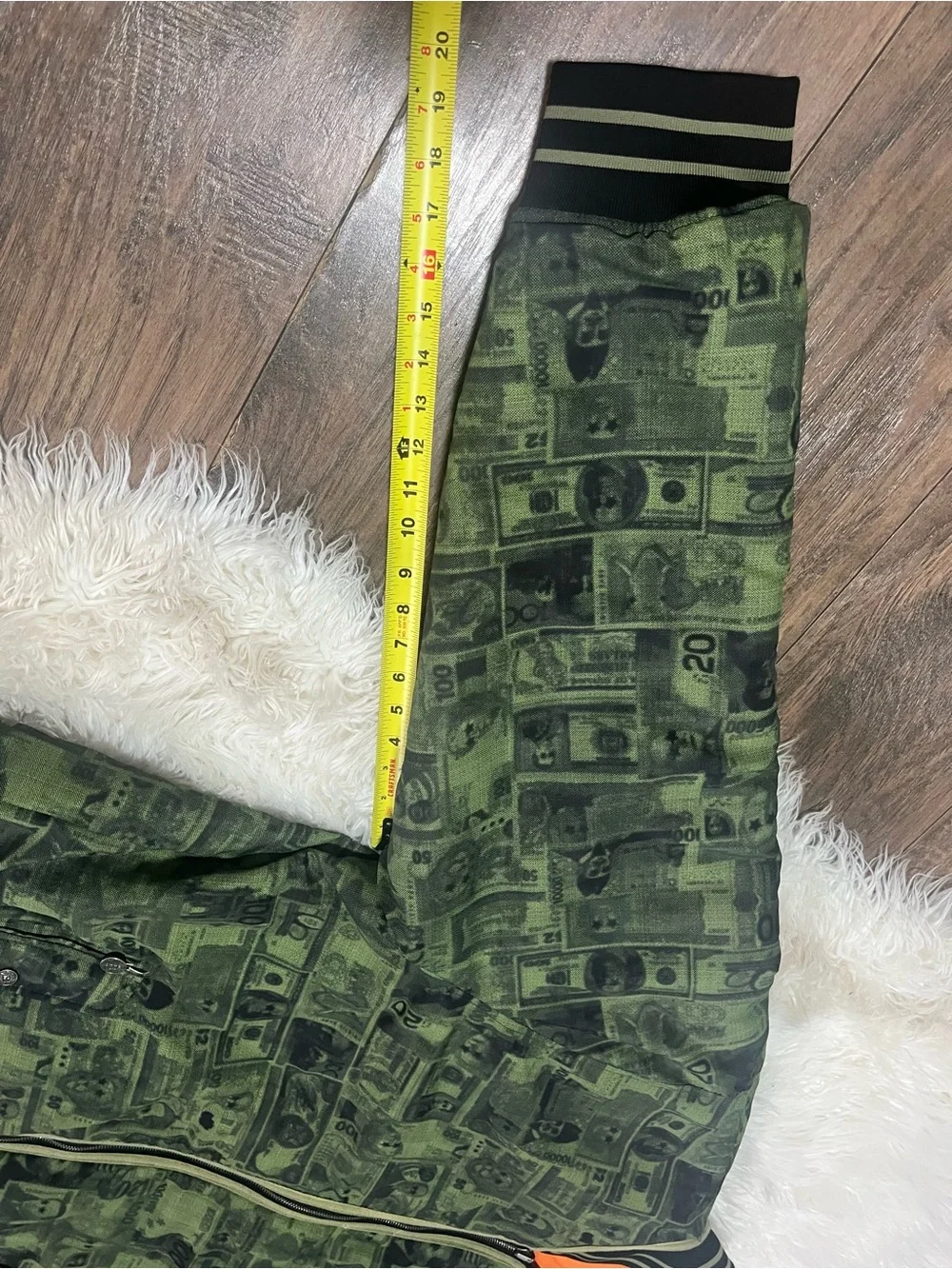 5XL Men’s Green Money-Print Bomber Jacket with Orange Lining